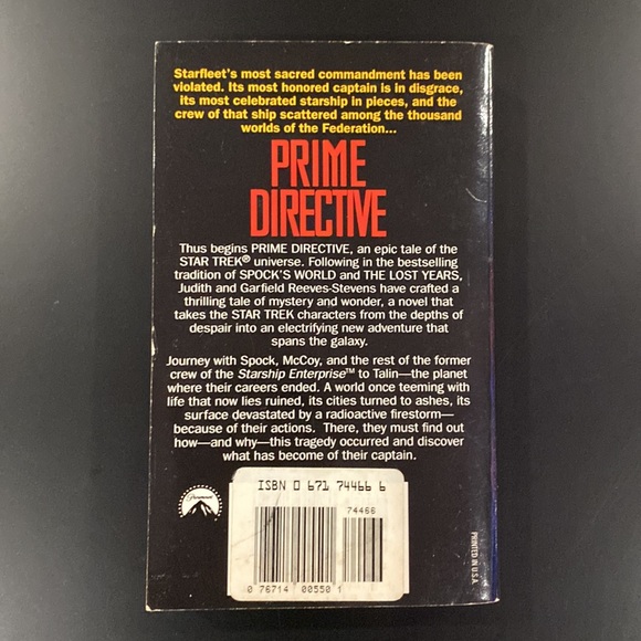 Star Trek: Prime Directive - Paperback Novel - Picture 2 of 7